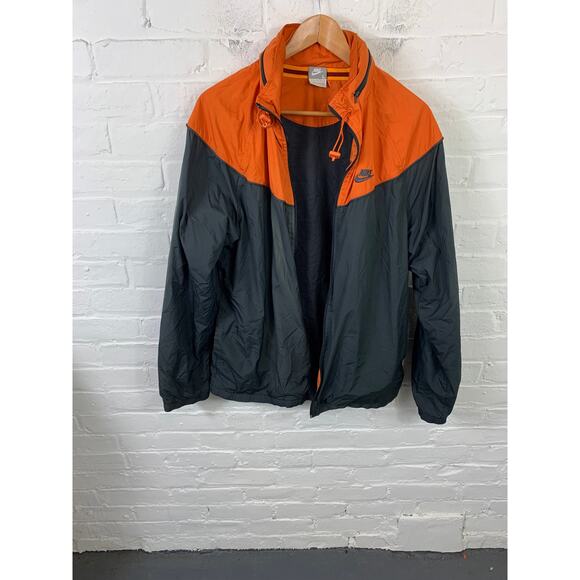 Nike Men's Zip Up Colorblock Windbreaker Jacket Long Sleeve Orange Black Size L - Picture 1 of 5